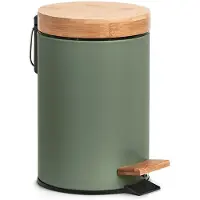 Zeller Pedaalemmer - 3L - salie groen - metaal en bamboe - 24 cm - Pedaalemmers