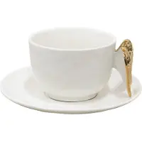 Clayre & Eef Kop en schotel 175 ml Wit Keramiek Vleugels Servies Wit Servies