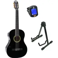 Lapaz 002 BK klassieke gitaar 4/4-formaat zwart + statief + stemapparaat
