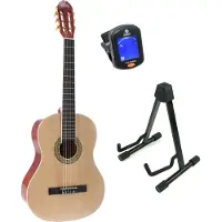 Lapaz 002 NT klassieke gitaar 4/4-formaat naturel + statief + tuner
