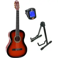 Lapaz 002 SB klassieke gitaar 4/4-formaat sunburst + statief + tuner