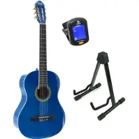 Lapaz 002 BL klassieke gitaar 4/4-formaat blauw + statief + stemapparaat