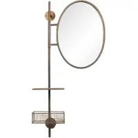 Clayre & Eef Zwarte Spiegel Met Schap En Mand 55*20*105 Cm 52s171