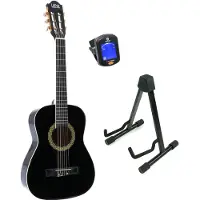 Lapaz 002 BK klassieke gitaar 1/2-formaat zwart + statief + stemapparaat