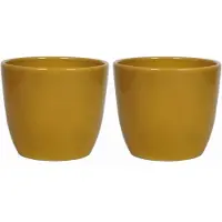 Floran 2x stuks bloempot glanzend oker geel keramiek voor kamerplant H12.5 x D13.5 cm - Plantenpotten