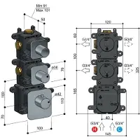 Hotbath Gal GLF012EXT High Flow afbouwdeel inbouwthermostaat met 2 stopkranen geborsteld messing PVD