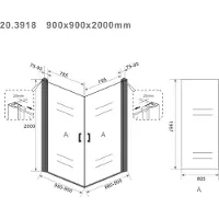 Wiesbaden Salone cabine met 2 draaideuren 900 x 900 x 2000 x 8 mm nano helder glas/mat zwart