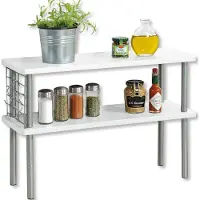 Kesper Keuken aanrecht etagiere - 2 niveaus - hout/metaal - rekje/organizer - 55 x 20 x 38 cm - wit - Keukenhulphouders