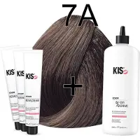 Kis KeraCream Color - 100ml - Haarverf Set - 7A Middel asblond | - (3 x haarverf & 1L waterstofperoxide)