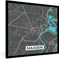 PosterMonkey Fotolijst incl. Poster - Kaart – Plattegrond – Stadskaart – Maaseik – België - Grijs - 40x40 cm - Posterlijst