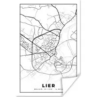 PosterMonkey Poster België – Lier – Stadskaart – Kaart – Zwart Wit – Plattegrond - 40x60 cm