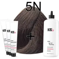 Kis KeraCream Color - 100ml - Haarverf Set - 5N Lichtbruin | - (3 x haarverf & 1L waterstofperoxide)