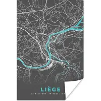 PosterMonkey Poster Kaart – Plattegrond – Stadskaart – Liège – België - Grijs - 20x30 cm