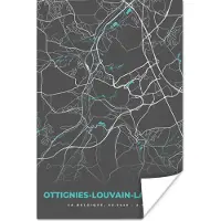 PosterMonkey Poster België – Ottignies Louvain la Neuve – Stadskaart – Kaart – Blauw – Plattegrond - 120x180 cm XXL