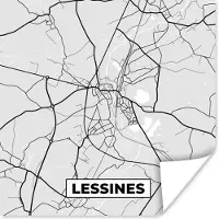 PosterMonkey Poster België – Lessines – Stadskaart – Kaart – Zwart Wit – Plattegrond - 100x100 cm XXL