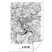 PosterMonkey Poster Stadskaart – Plattegrond – België – Zwart Wit – Luik – Kaart - 20x30 cm