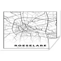 PosterMonkey Poster Zwart Wit – België – Plattegrond – Stadskaart – Kaart – Roeselare - 120x80 cm