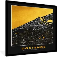 PosterMonkey Fotolijst incl. Poster - Stadskaart - Oostende - Plattegrond - Goud - Kaart - 40x40 cm - Posterlijst