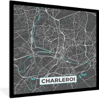 PosterMonkey Fotolijst incl. Poster - Stadskaart – Grijs - Kaart – Charleroi – België – Plattegrond - 40x40 cm - Posterlijst