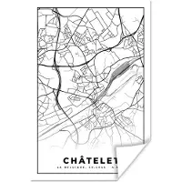 PosterMonkey Poster Zwart Wit – België – Plattegrond – Stadskaart – Kaart – Châtelet - 80x120 cm
