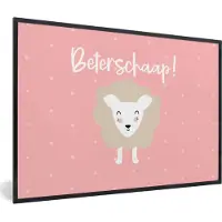 PosterMonkey Fotolijst incl. Poster - Get well soon - Quotes - Roze - Schaap - 60x40 cm - Posterlijst