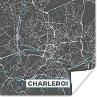 PosterMonkey Poster Stadskaart – Grijs - Kaart – Charleroi – België – Plattegrond - 50x50 cm