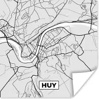 PosterMonkey Poster Stadskaart – Plattegrond – België – Zwart Wit – Huy – Kaart - 30x30 cm