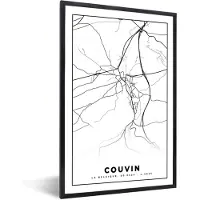 PosterMonkey Fotolijst incl. Poster Zwart Wit- Plattegrond – Couvin – Zwart Wit – Stadskaart - Kaart - België - 20x30 cm - Posterlijst