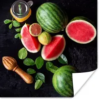 PosterMonkey Poster Watermeloen - Smoothie - Fruit - Citroenpers - 75x75 cm