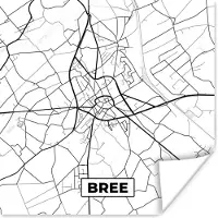 PosterMonkey Poster Zwart Wit – België – Plattegrond – Stadskaart – Kaart – Bree - 50x50 cm
