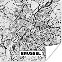 PosterMonkey Poster België – Brussel – Stadskaart – Kaart – Zwart Wit – Plattegrond - 30x30 cm