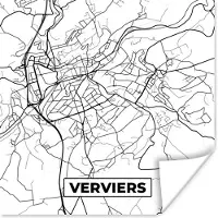 PosterMonkey Poster Kaart – Plattegrond – Stadskaart – Verviers – België – Zwart Wit - 30x30 cm