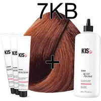 Kis KeraCream Color - 100ml - Haarverf Set - 7KB Middel koperblond | - (3 x haarverf & 1L waterstofperoxide)