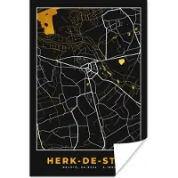 PosterMonkey Poster Herk-de-Stad - Plattegrond - Kaart - Goud - Stadskaart - 120x180 cm XXL