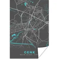 PosterMonkey Poster Kaart – Plattegrond – Stadskaart – Genk – België - Grijs - 80x120 cm