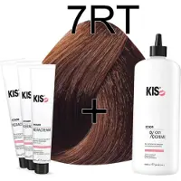 Kis KeraCream Color - 100ml - Haarverf Set - 7RT Middel rood tabak | - (3 x haarverf & 1L waterstofperoxide)