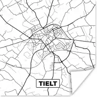 PosterMonkey Poster Stadskaart – Plattegrond – België – Zwart Wit – Tielt – Kaart - 75x75 cm