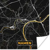 PosterMonkey Poster Kaart - Stadskaart - Namen - Goud - Plattegrond - 75x75 cm