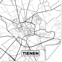 PosterMonkey Poster Stadskaart – Zwart Wit - Kaart – Tienen – België – Plattegrond - 75x75 cm