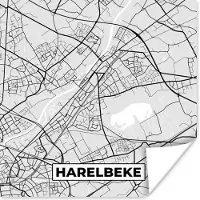 PosterMonkey Poster België – Harelbeke – Stadskaart – Kaart – Zwart Wit – Plattegrond - 30x30 cm