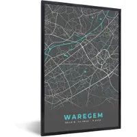 PosterMonkey Fotolijst incl. Poster - België – Waregem – Stadskaart – Kaart – Blauw – Plattegrond - 60x90 cm - Posterlijst