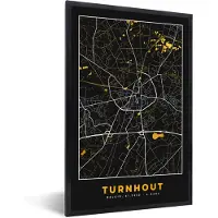PosterMonkey Fotolijst incl. Poster - Stadskaart - Turnhout - Plattegrond - Goud - Kaart - 40x60 cm - Posterlijst