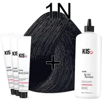 Kis KeraCream Color - 100ml - Haarverf Set - 1N Zwart | - (3 x haarverf & 1L waterstofperoxide)