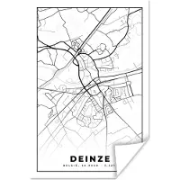 PosterMonkey Poster Stadskaart – Zwart Wit - Kaart – Deinze – België – Plattegrond - 60x90 cm