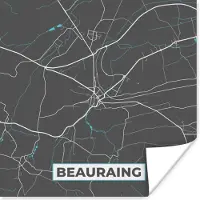 PosterMonkey Poster België – Beauraing – Stadskaart – Kaart – Blauw – Plattegrond - 30x30 cm