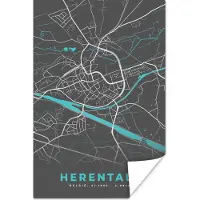 PosterMonkey Poster Stadskaart – Grijs - Kaart – Herentals – België – Plattegrond - 60x90 cm