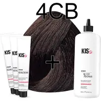 Kis KeraCream Color - 100ml - Haarverf Set - 4CB Middel chocolade bruin | - (3 x haarverf & 1L waterstofperoxide)