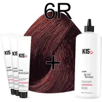 Kis KeraCream Color - 100ml - Haarverf Set - 6R Rood | - (3 x haarverf & 1L waterstofperoxide)