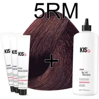 Kis KeraCream Color - 100ml - Haarverf Set - 5RM Middel rood mahonie | - (3 x haarverf & 1L waterstofperoxide)