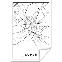 PosterMonkey Poster België – Eupen – Stadskaart – Kaart – Zwart Wit – Plattegrond - 120x180 cm XXL